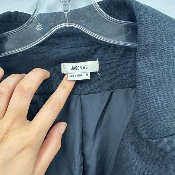 Jason Wu Blue Linen Double Breast Cropped Blazer Size M - Picture 9 of 11